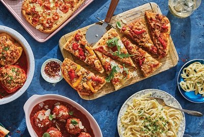 An Italian-style dinner spread