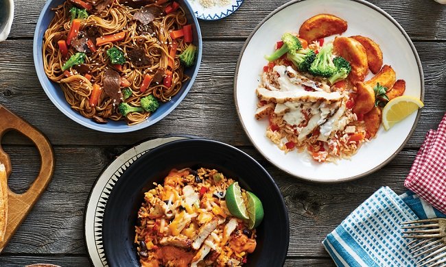 A group of premium single serve frozen meals