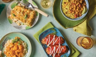 A tablespread of made from frozen foods