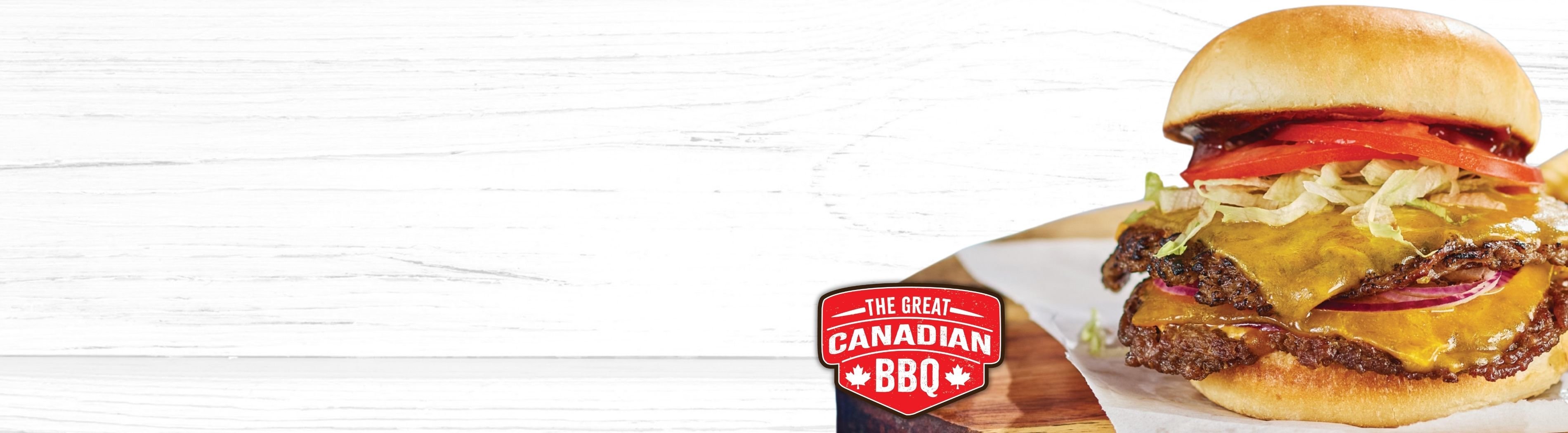 The Great Canadian BBQ - Burger on a wooden board
